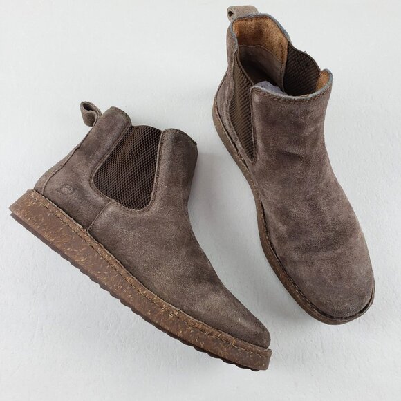 Born Faline Chelsea Ankle Boot Women 8 Brown Suede Pull On Comfort Distressed - Picture 1 of 11